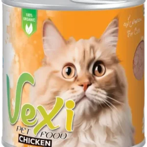 vexi chicken 800g کنسرو پته‌ای وکسی با طعم مرغ، یک غذای کامل ۸۰۰ گرمی با بافت نرم و پروتئین بالا است که با داشتن ویتامین‌های ضروری A, E, K و فسفات، نیازهای روزانه گربه شما را تأمین می‌کند.