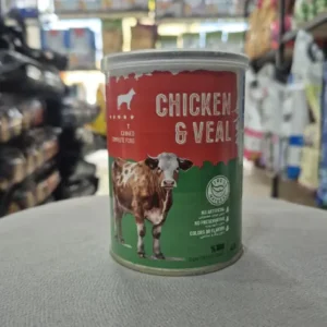 Natural canned dog food with beef and chicken