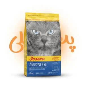Josera Marinesse Cat Food 2 مخصوص گربه‌های بالغ (Adult) فرمولاسیون بدون غلات (Grain-Free) مناسب برای گربه‌های حساس حاوی پروتئین باکیفیت حاصل از گوشت ماهی سالمون ضد حساسیت (Hypoallergenic) و زودهضم تنظیم‌کننده سطح pH ادرار (6.0 - 6.5) برای سلامت دستگاه ادراری دارای ۷۳٪ پروتئین حیوانی از کل پروتئین محصول سرشار از اسیدهای چرب امگا ۳ و ۶ برای درخشندگی پوست و مو